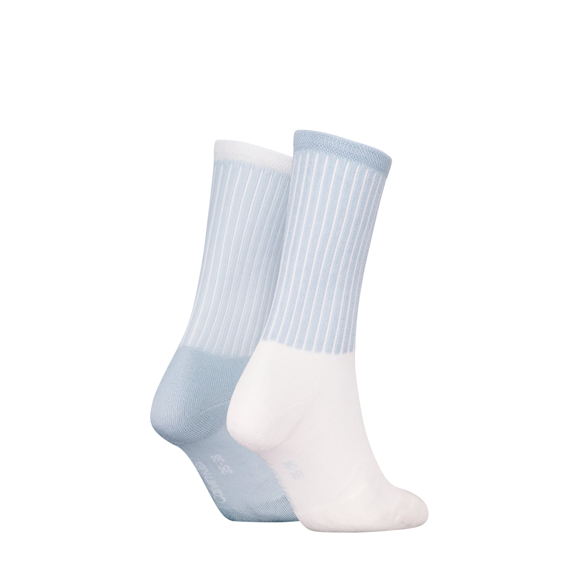 Calvin Klein 2 Pack Trainer Womens Crew Socks Blue, side view showcasing the design and color of the socks.
