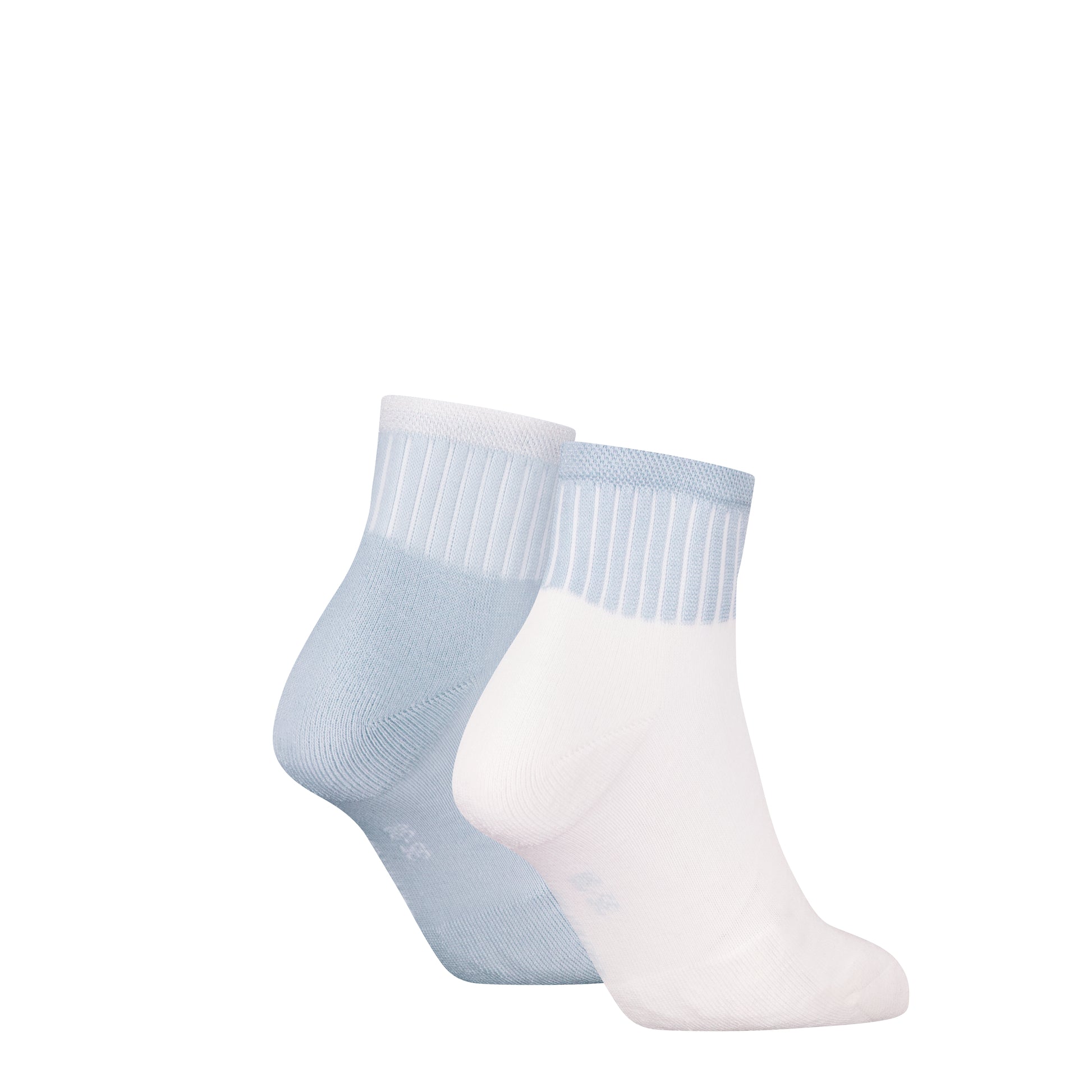 Calvin Klein 2 Pack Trainer Womens Ankle Socks Blue/White side view showcasing both socks.