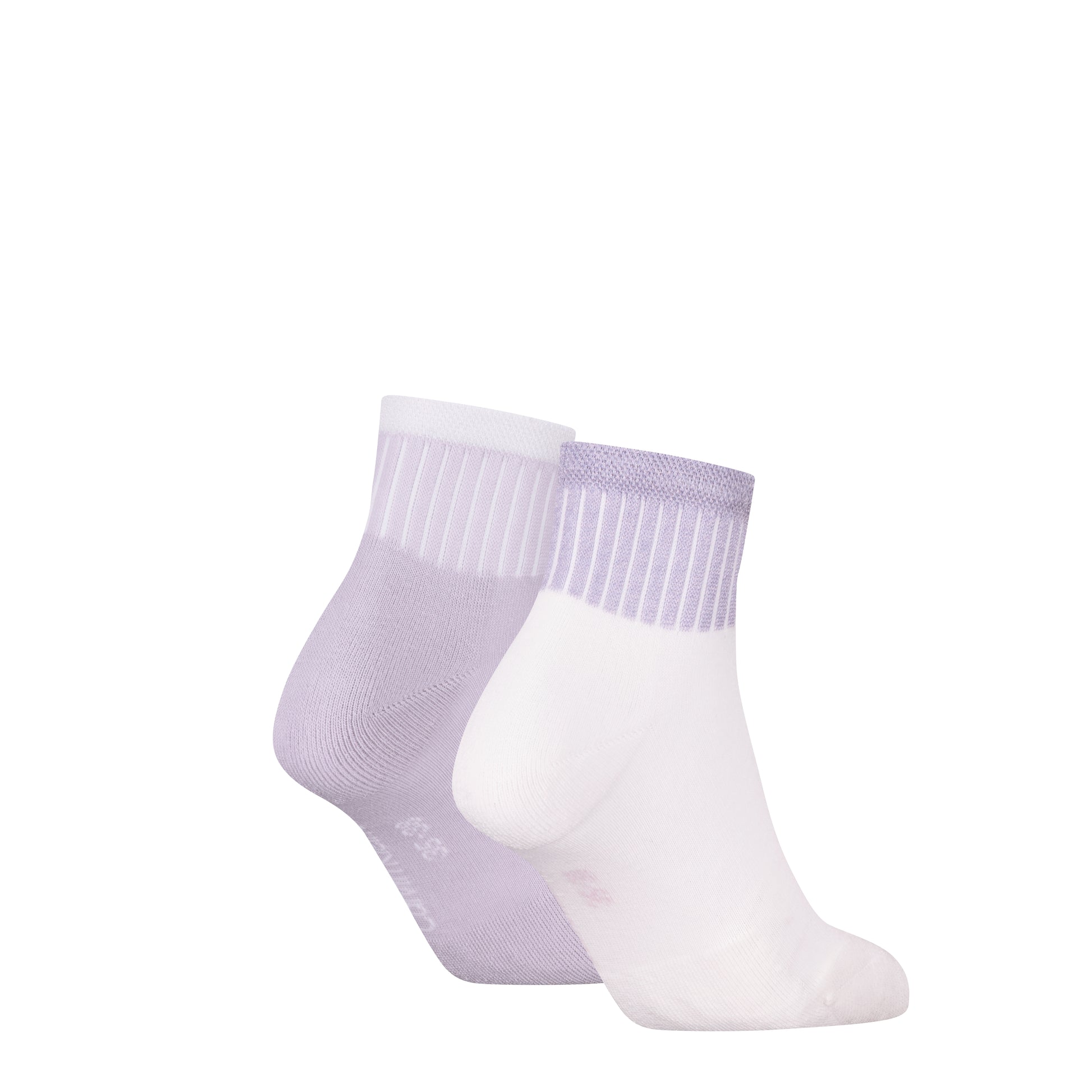 Calvin Klein 2 Pack Trainer Womens Ankle Socks Lilac/White side view showcasing lilac and white designs.