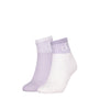 Calvin Klein 2 Pack Trainer Womens Ankle Socks Lilac/White side view showcasing lilac and white designs.