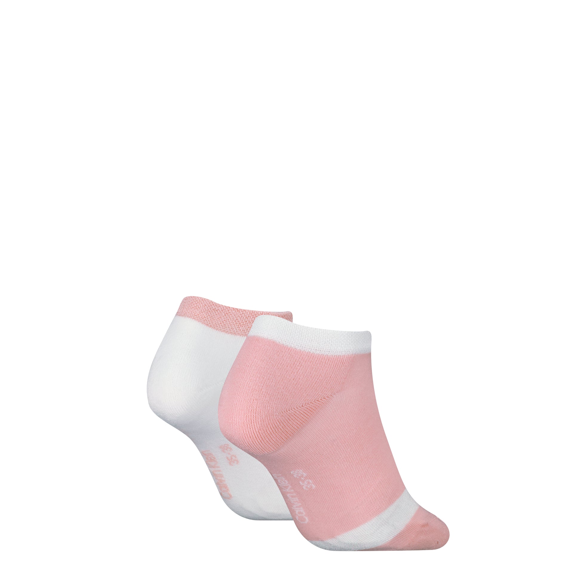 Calvin Klein 2 Pack Trainer Womens Ankle Socks Pink/White side view showcasing soft cotton blend material.