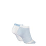 Calvin Klein 2 Pack Trainer Womens Ankle Socks Blue/White side view showing two pairs, one light blue, one white.