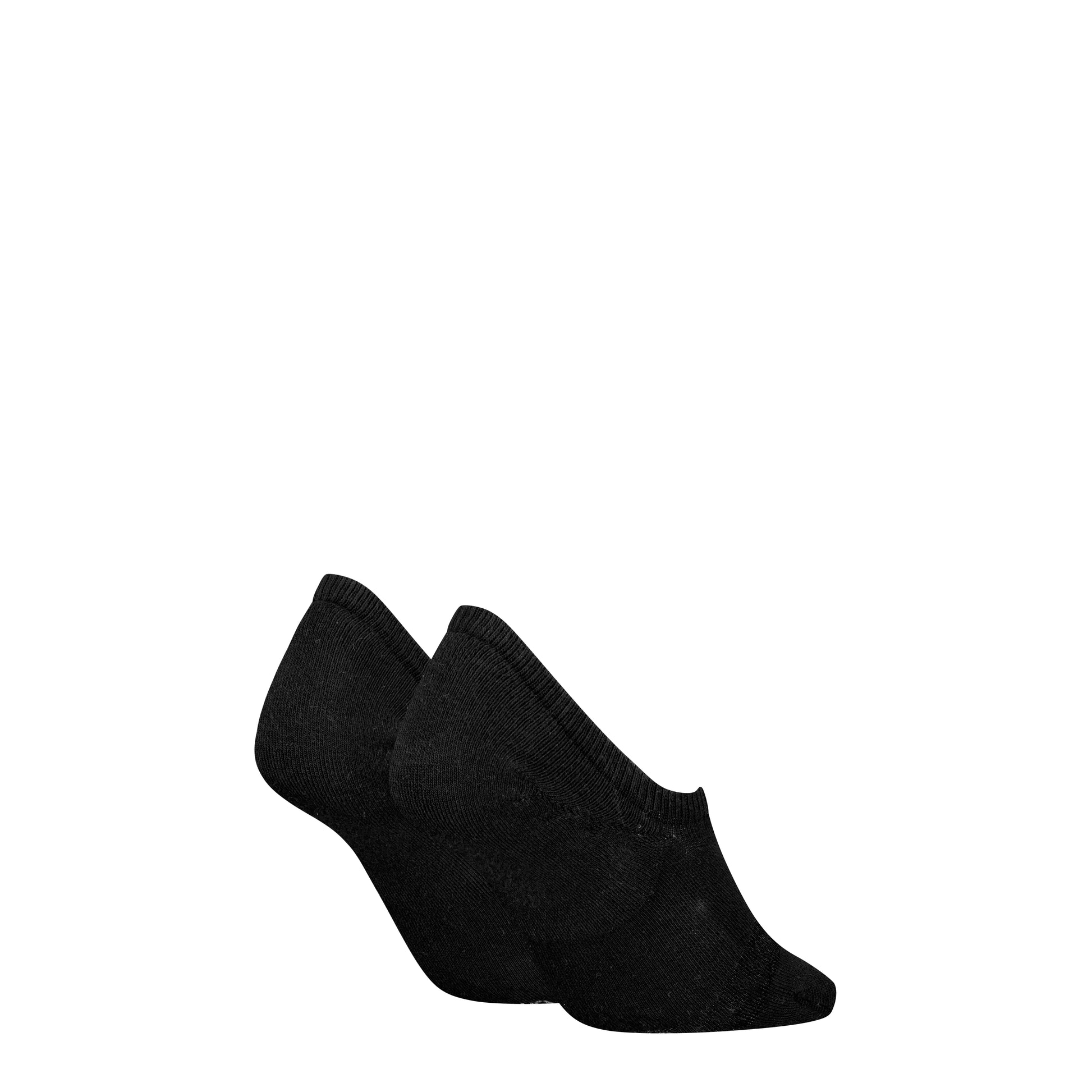 Calvin Klein 2 Pack Womens Invisible Socks Black side view, featuring two black invisible socks in a pack.
