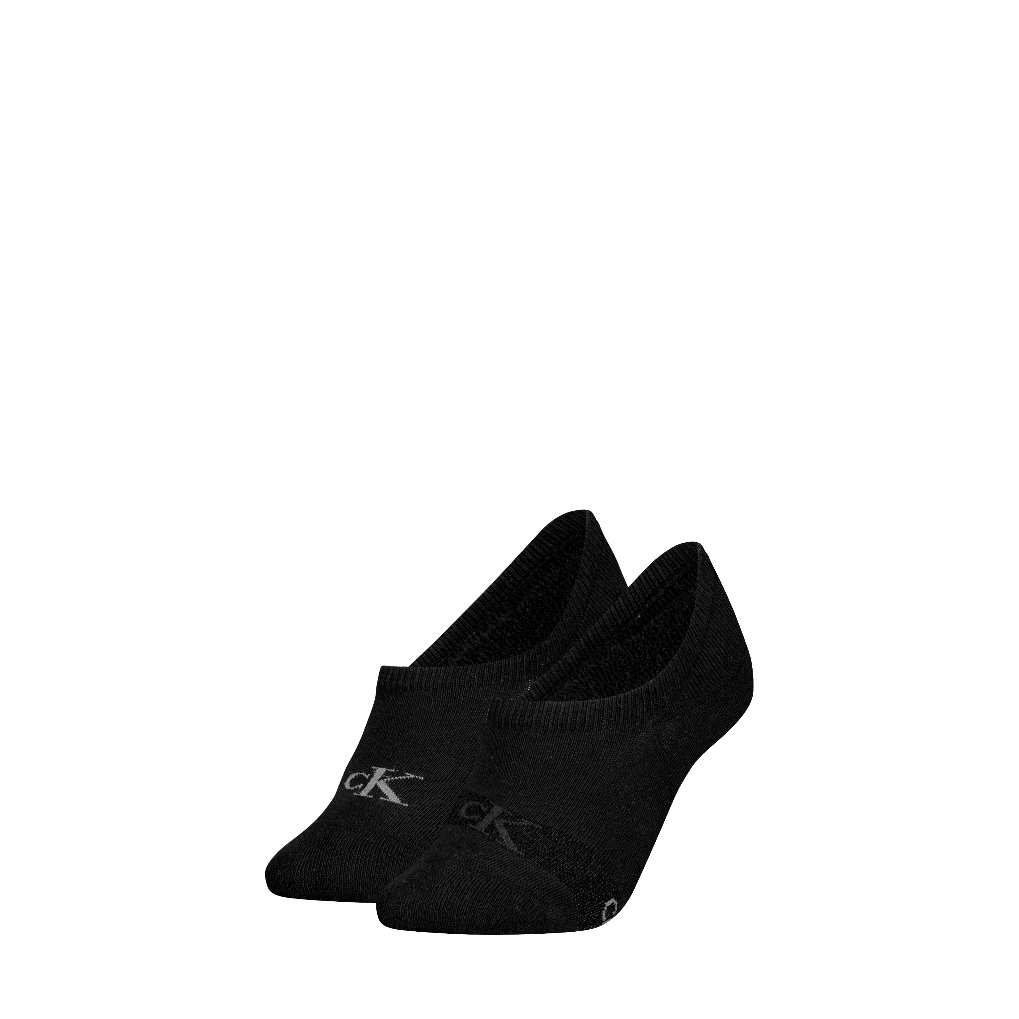 Calvin Klein 2 Pack Womens Invisible Socks Black front view showing two pairs with logo detail.