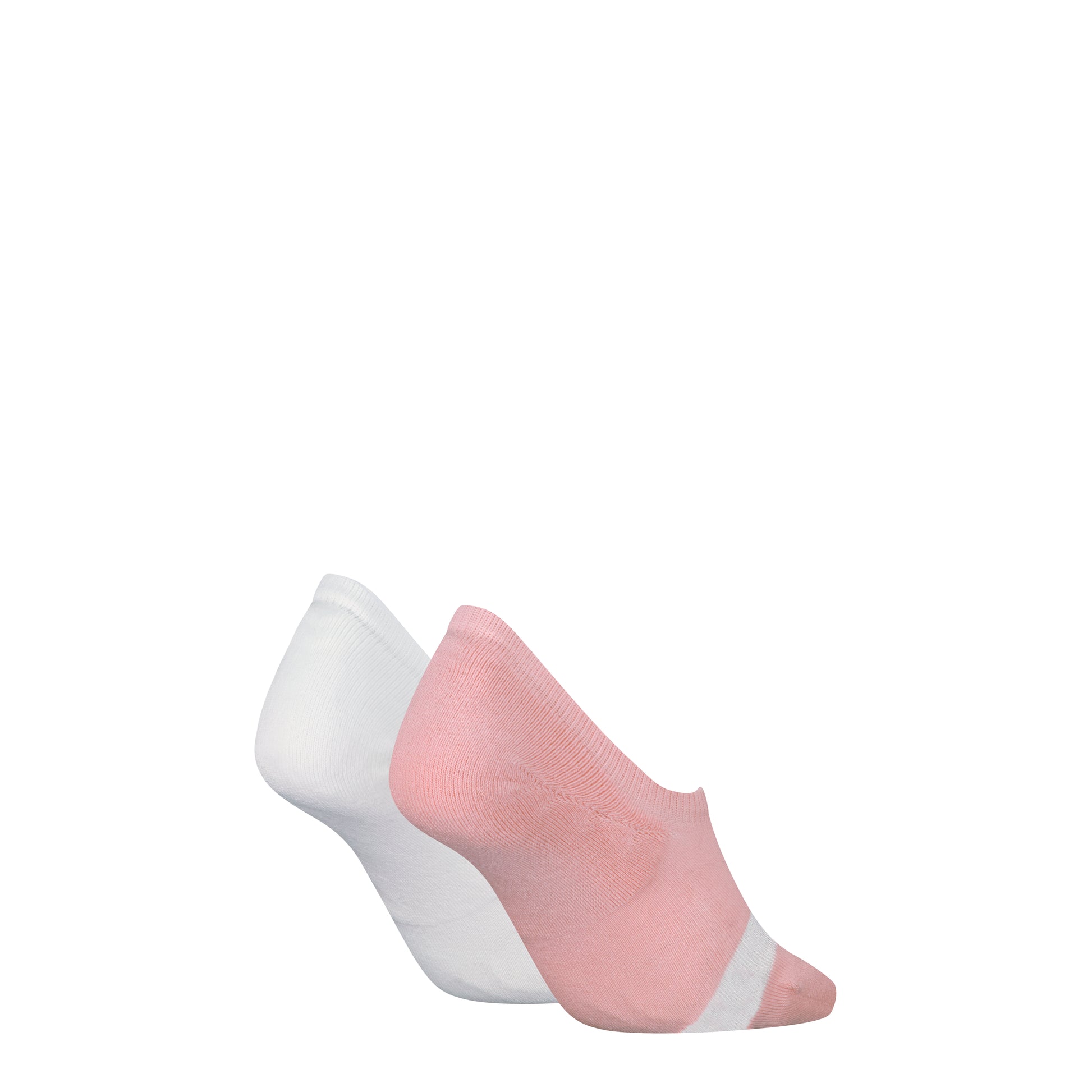 Calvin Klein 2 Pack Womens Invisible Socks Pink/White side view showcasing soft cotton blend material.