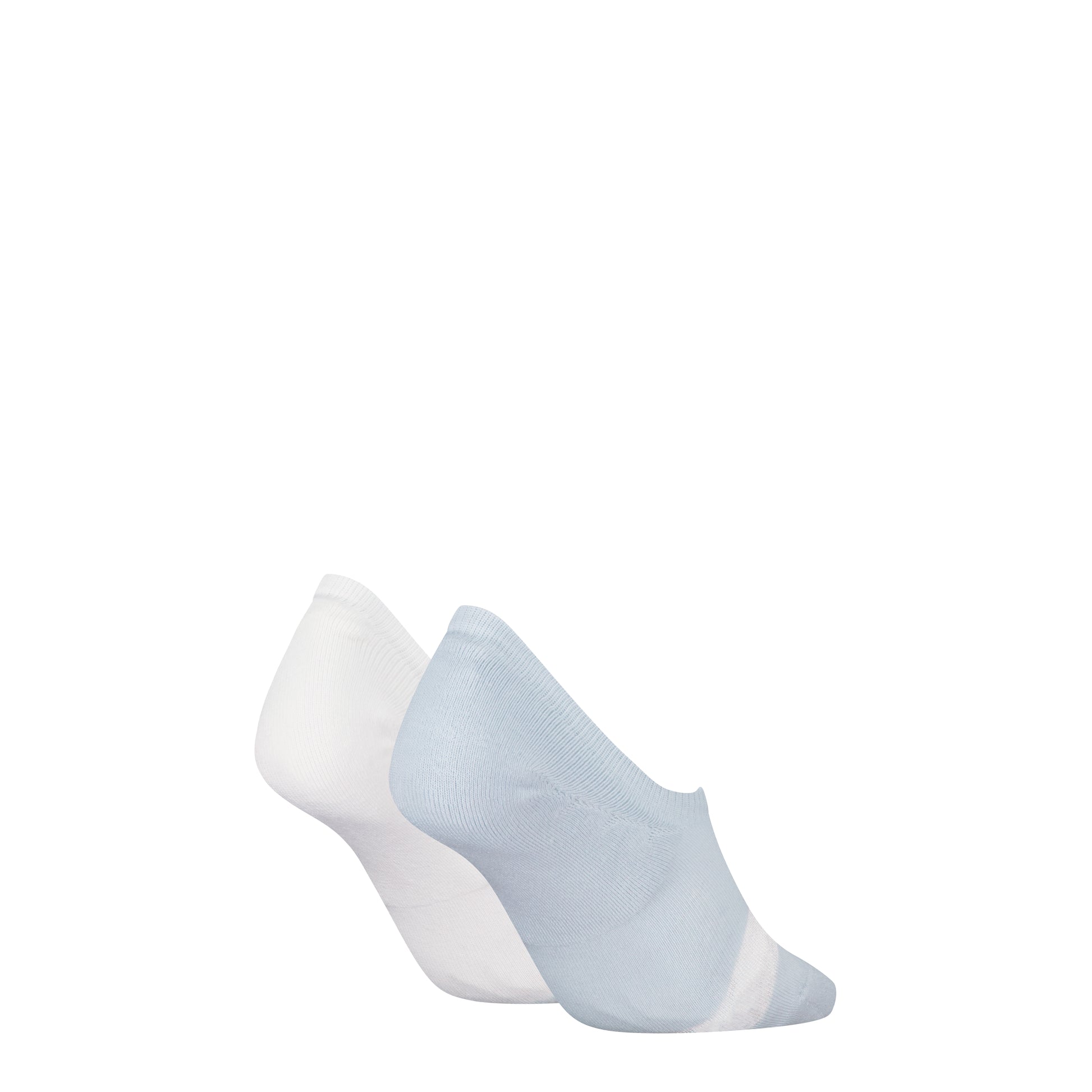 Calvin Klein 2 Pack Womens Invisible Socks Blue/White side view showing blue and white socks.