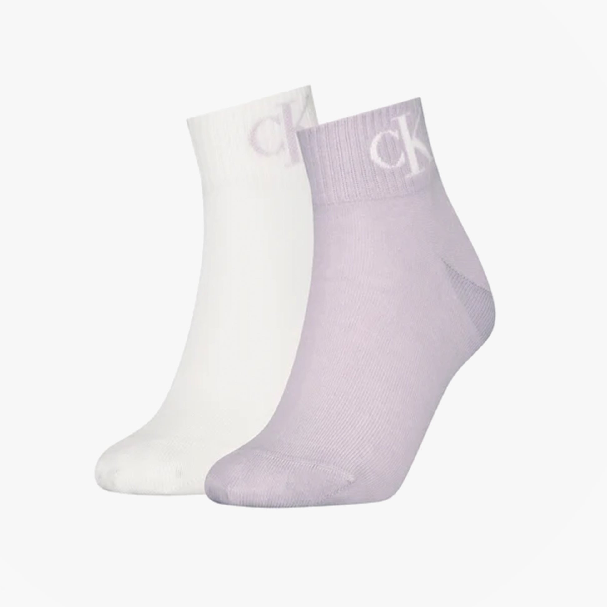 Calvin Klein 2 Pack Logo Trainer Womens Ankle Socks Lilac in side view, featuring lilac and white colors with logo detail.