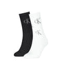 Calvin Klein 2 Pack Logo Trainer Womens Crew Socks Black/White side view showcasing black and white pairs with logo.