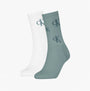 Calvin Klein 2 Pack Logo Trainer Womens Crew Socks Green/White side view showcasing green and white socks with logo design.