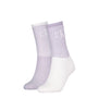 Calvin Klein 2 Pack Trainer Womens Crew Socks Lilac side view showing lilac and white striped design