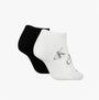 Calvin Klein 2 Pack Trainer Womens Ankle Socks White/Black side view showcasing black and white pair, featuring logo detail.