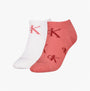 Calvin Klein 2 Pack Trainer Womens Ankle Socks Pink/White side view displaying pink and white socks with logo.
