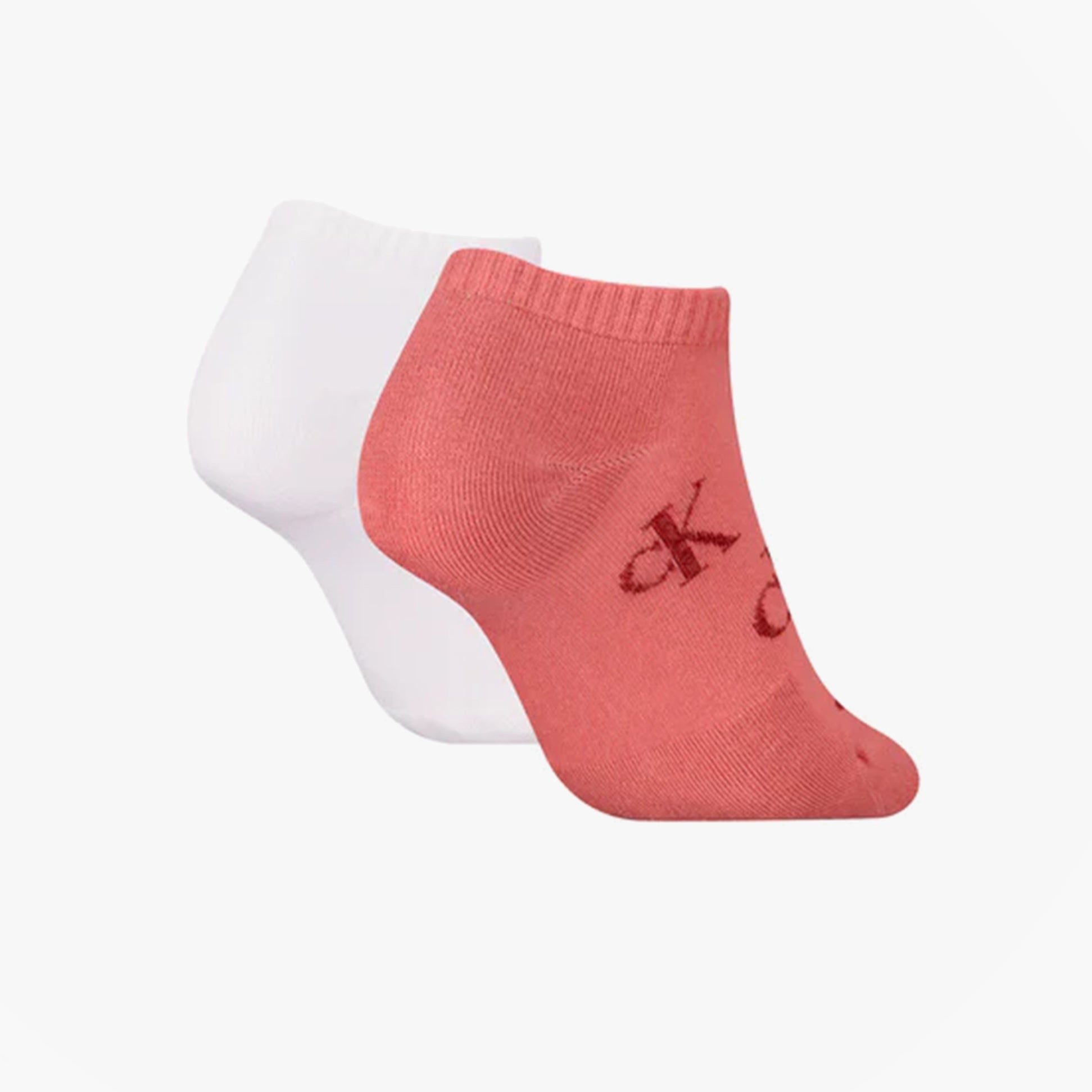Calvin Klein 2 Pack Trainer Womens Ankle Socks Pink/White side view showing pink and white sock pair.