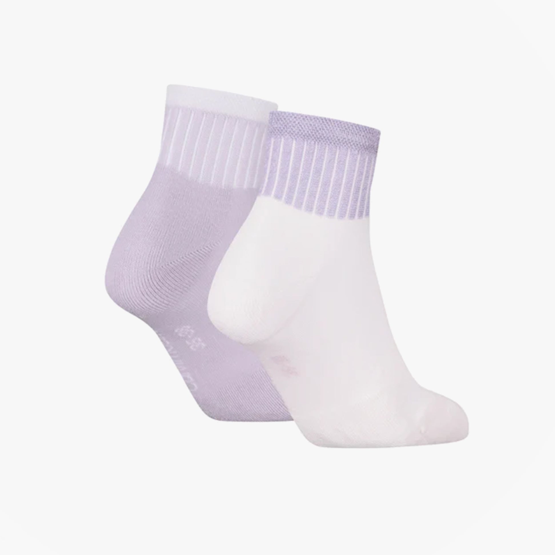Calvin Klein 2 Pack Trainer Womens Ankle Socks Lilac/White side view showcasing the lilac and white colors of the socks.