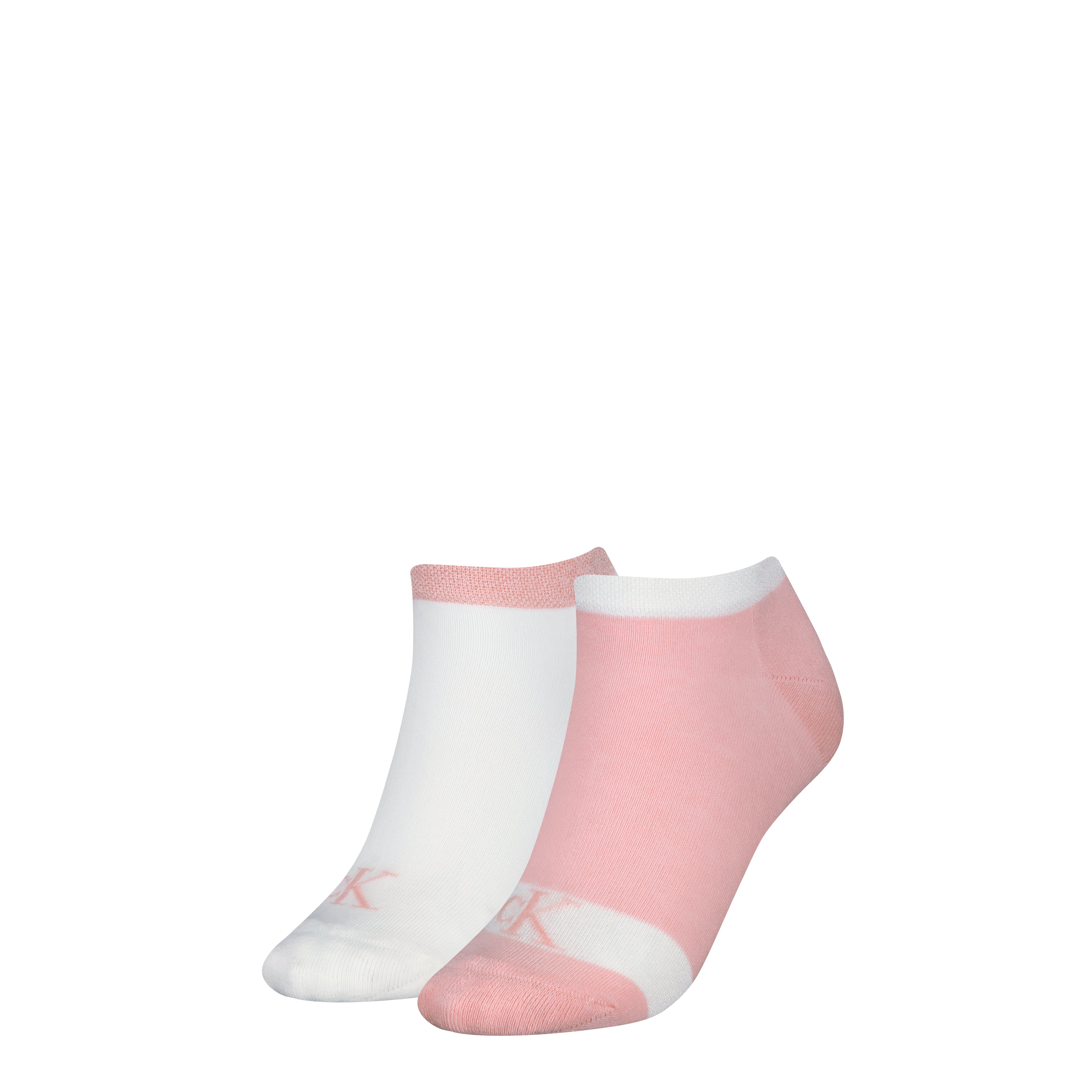 Calvin Klein 2 Pack Trainer Womens Ankle Socks Pink/White front view featuring pink and white designs.