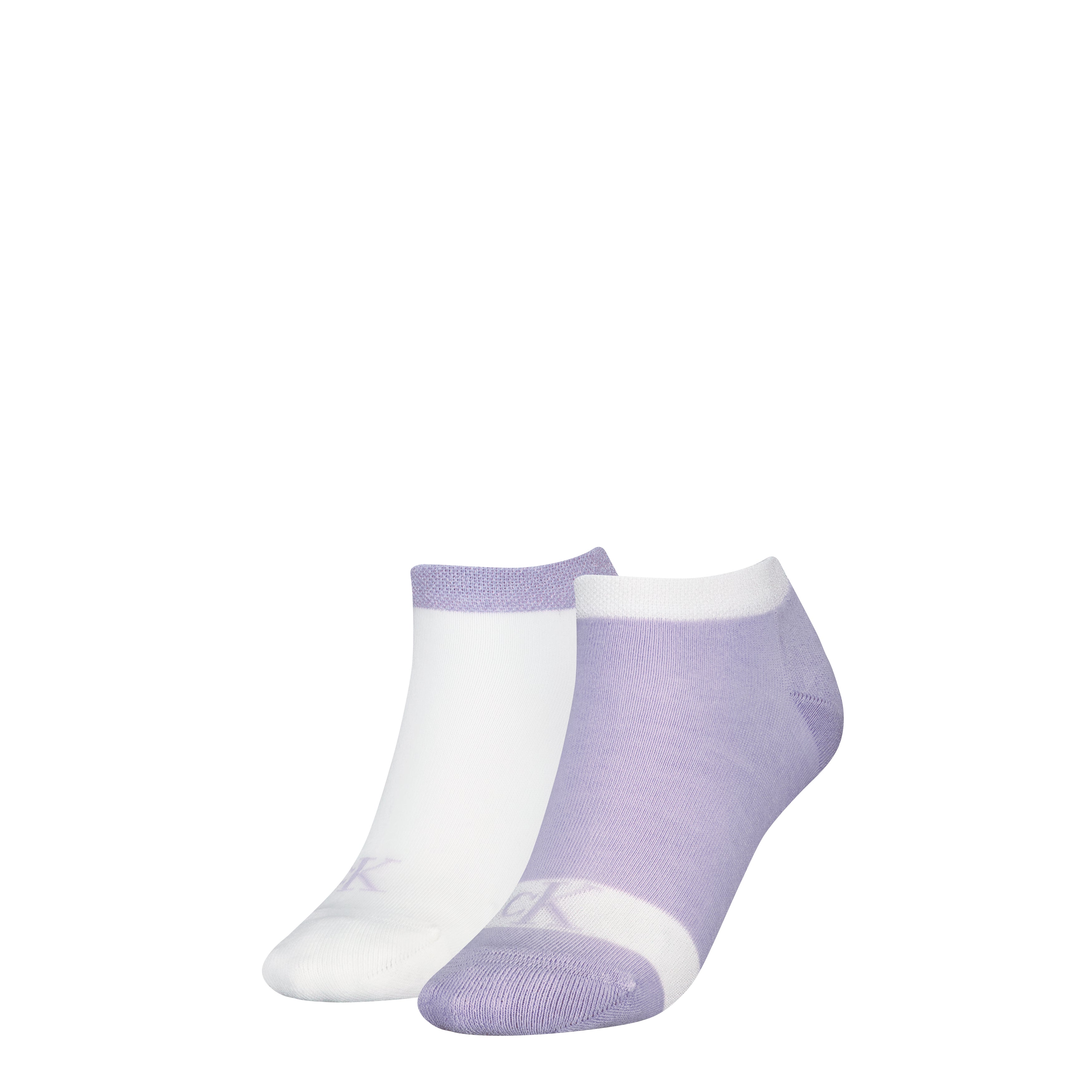 Calvin Klein 2 Pack Trainer Womens Ankle Socks Lilac/White side view showing lilac and white options.
