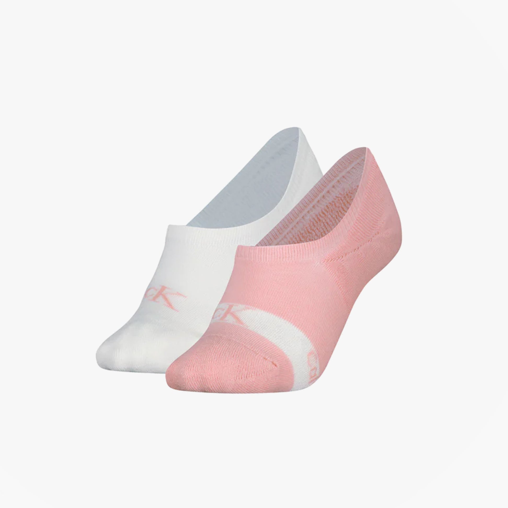 Calvin Klein 2 Pack Womens Invisible Socks Pink/White side view showing both sock colors.