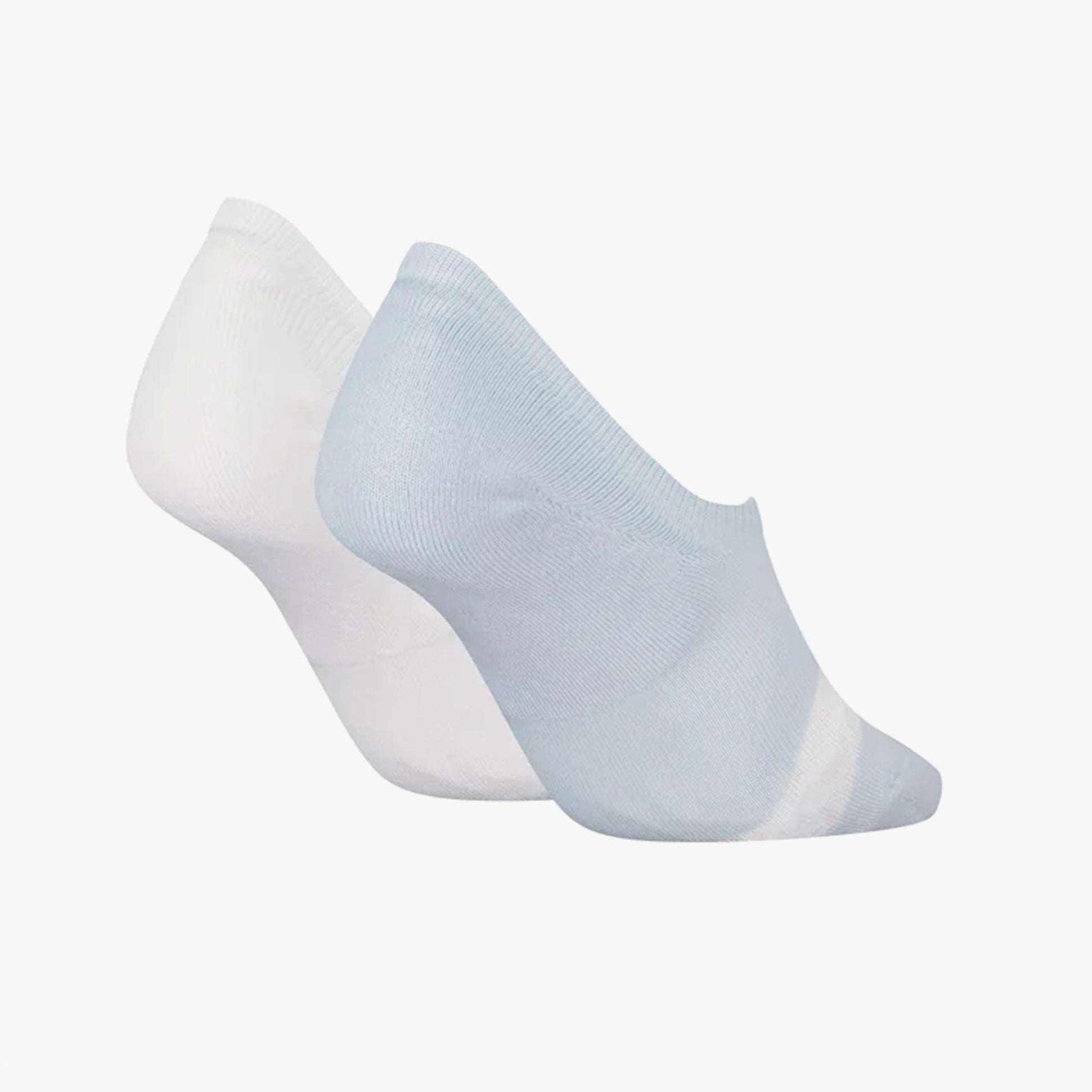 Calvin Klein 2 Pack Womens Invisible Socks Blue/White, side view highlighting the blue and white sock colors.