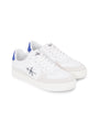 Calvin Klein CLASSIC CUPSOLE Mens Trainers Bright White/Sapphire Blue side view showing leather and suede upper.