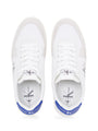 Calvin Klein CLASSIC CUPSOLE Mens Trainers Bright White/Sapphire Blue top view showing lace-up design and logo.