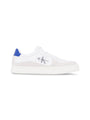 Calvin Klein CLASSIC CUPSOLE Mens Trainers Bright White/Sapphire Blue side view with lace-up closure and rubber sole.