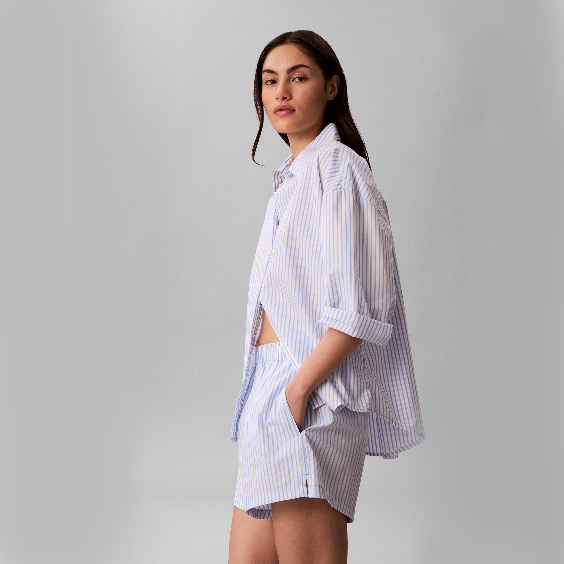 Calvin Klein COVERED WB POPLIN SHORT Womens Pyjama Bottoms Sera Stripe Blue Descent