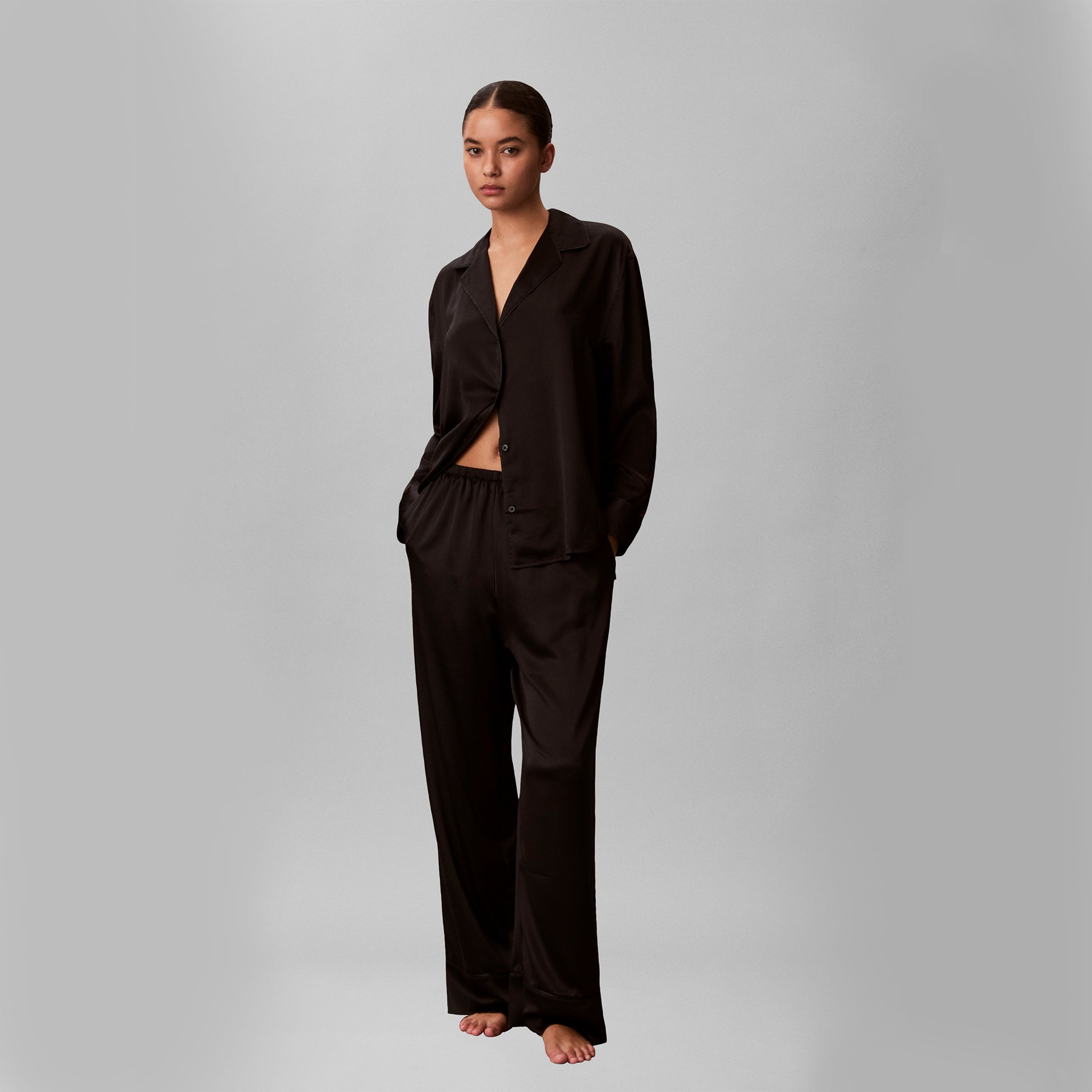 Calvin Klein SATIN SET Womens Pyjama Set Black