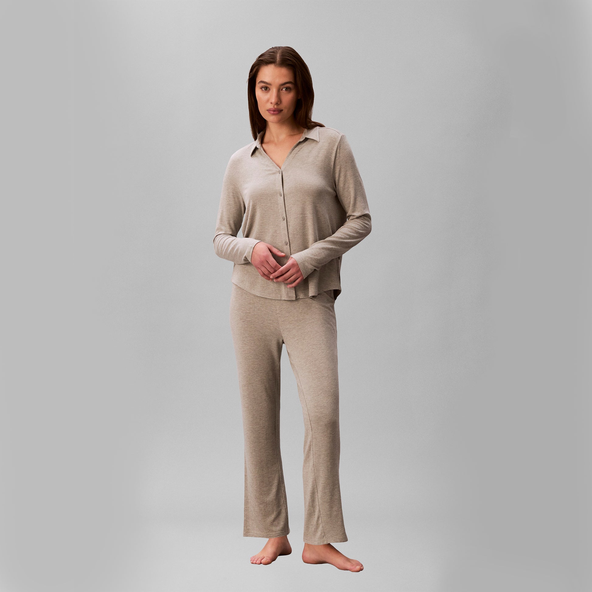 Calvin Klein LS SHIRT Set Womens Pyjama Set Grey Heather