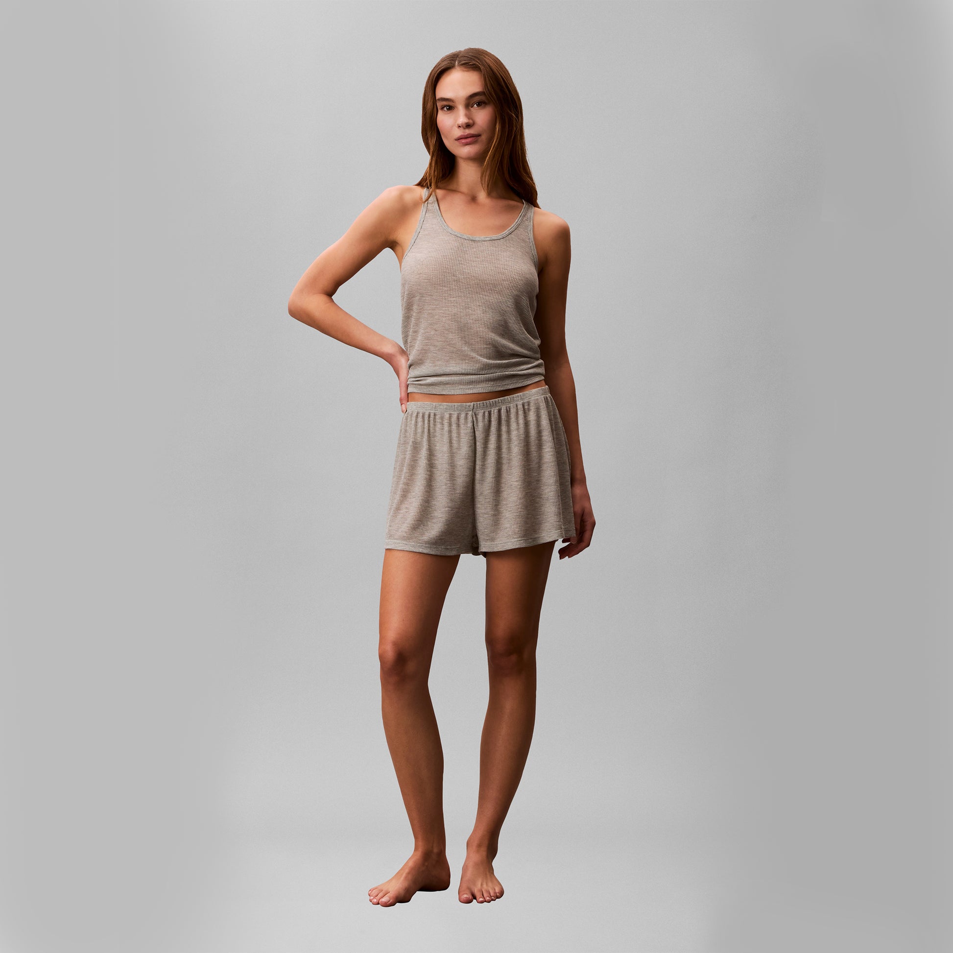 Calvin Klein TISSUE WAFFLE TANK Womens Loungewear Grey Heather