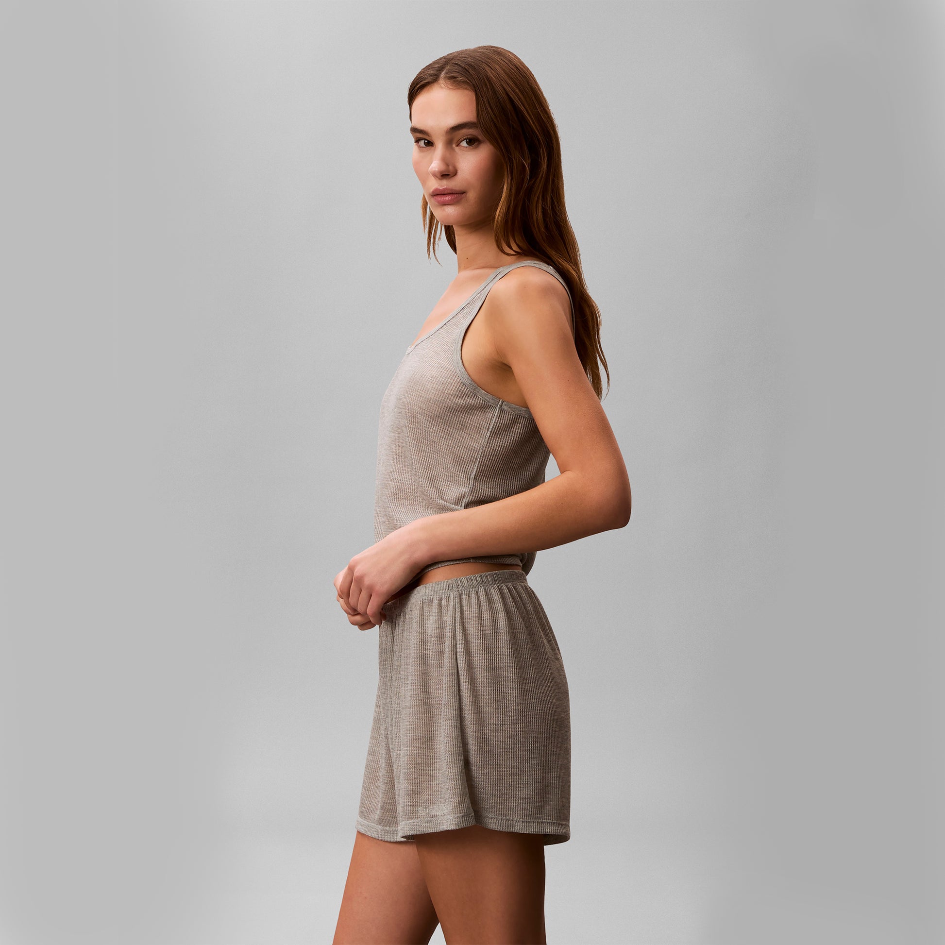 Calvin Klein TISSUE WAFFLE TANK Womens Loungewear Grey Heather
