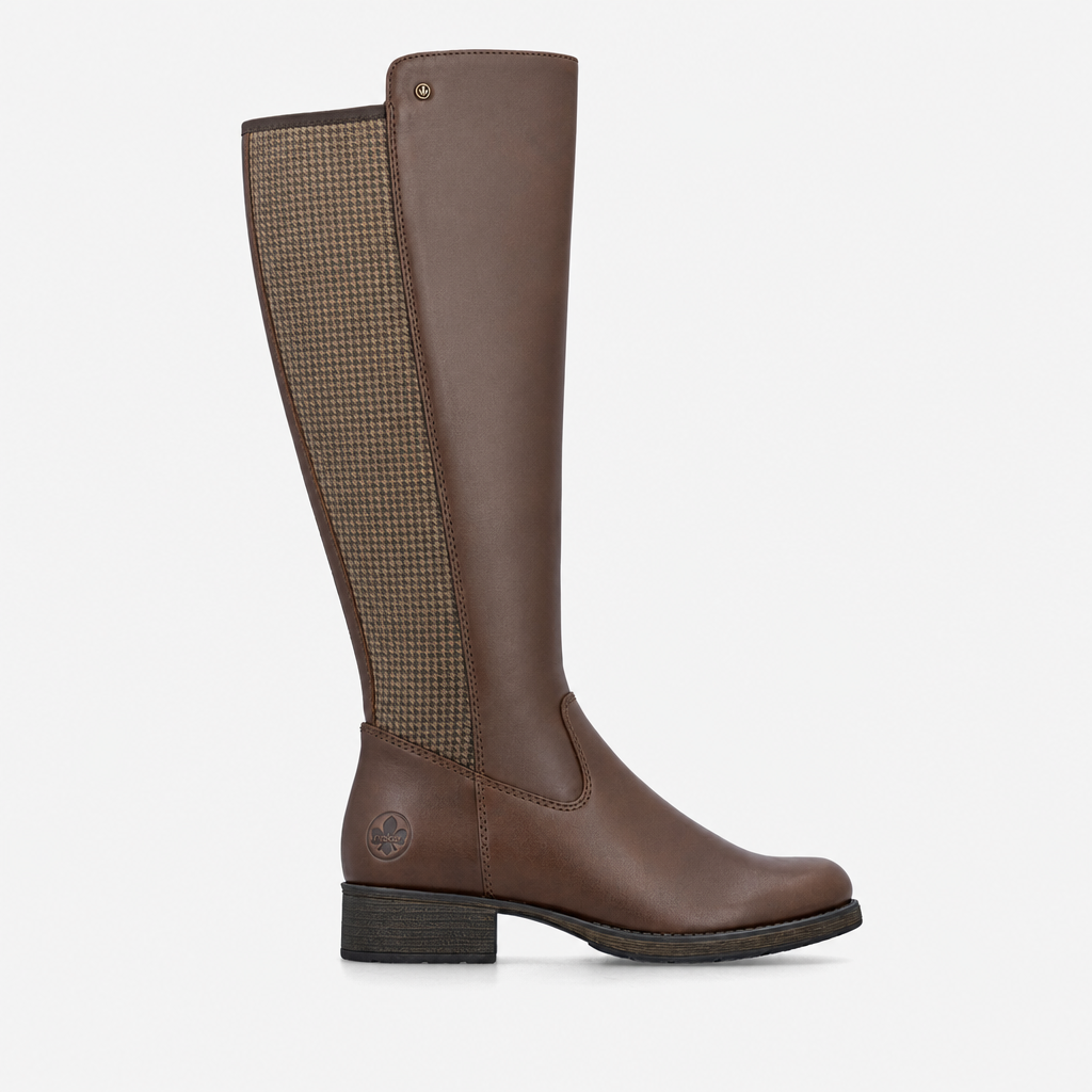 Rieker Z9591 Womens Knee High Boots Ebony/Beige-Black/Chestnut