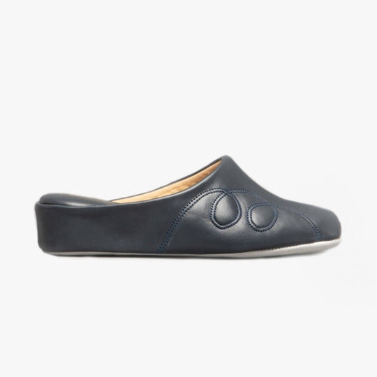 Cincasa Menorca MAHON Womens Leather Mule Slippers Navy