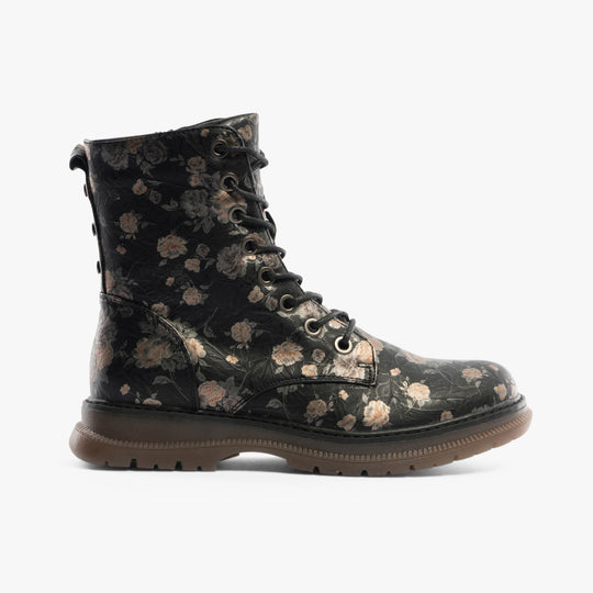 Cipriata ANNETTA Womens Lace-Up Floral Boots Black/Bronze/Floral