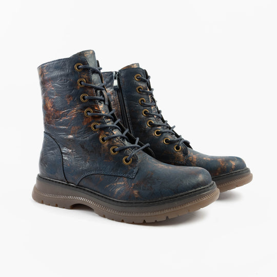 Cipriata ANNETTA Womens Textured Lace-Up Boots Navy/Bronze/Multi