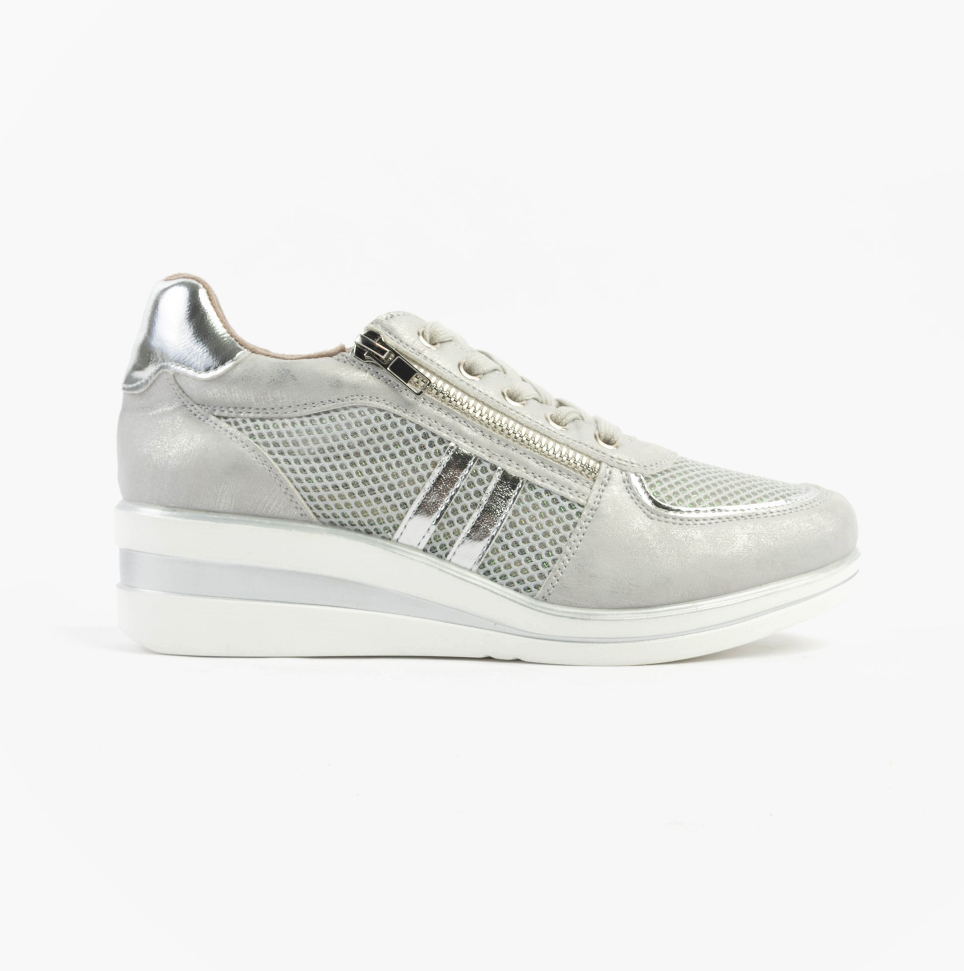 Cipriata JONE Womens Lace / Zip Trainers Silver Metallic
