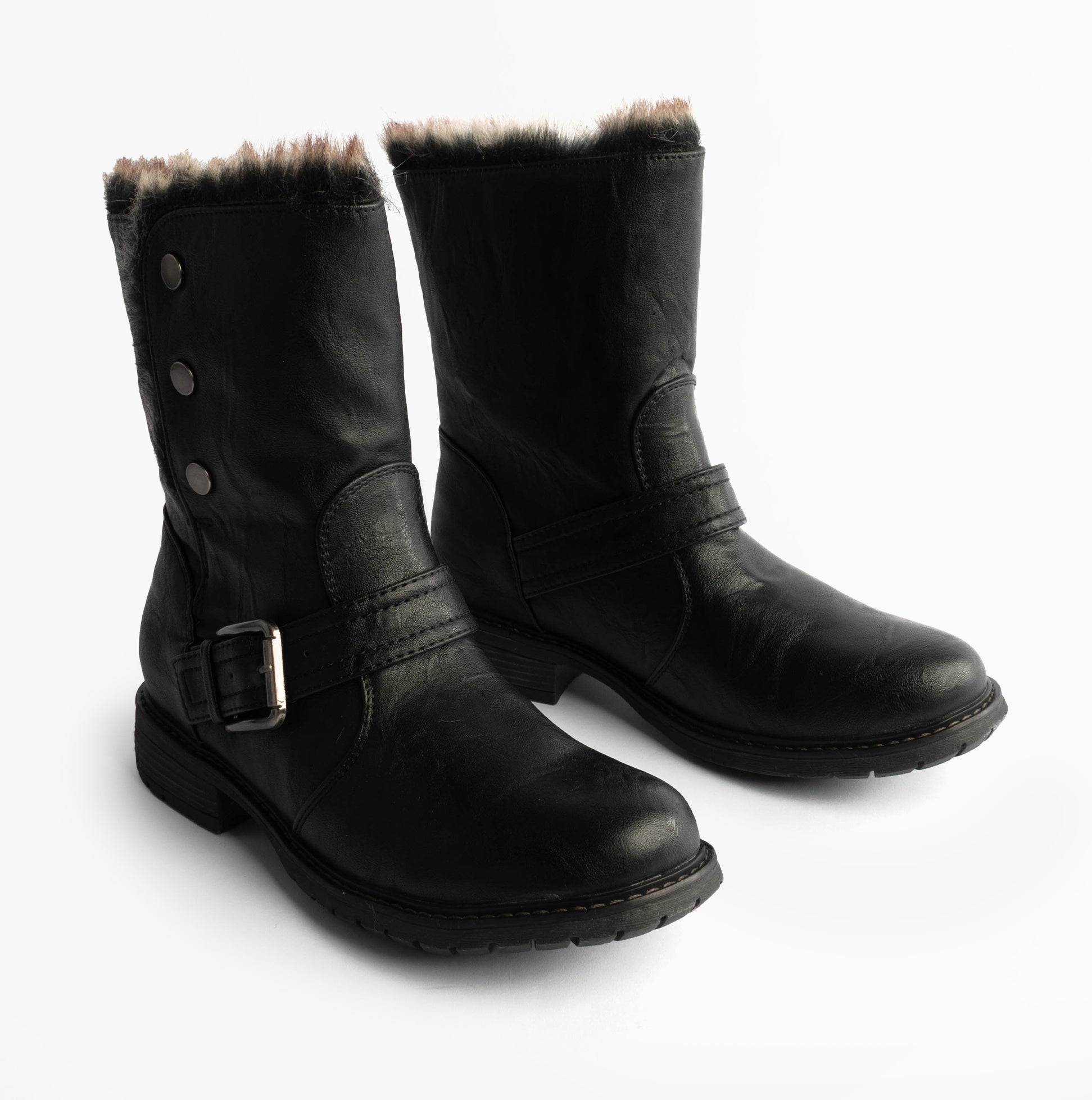 Cipriata ANDREANA Womens Faux Fur Fold Down Biker Boots Black