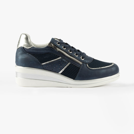 Cipriata GRAZIOSA Womens Lace-Up Wedge Trainers Navy