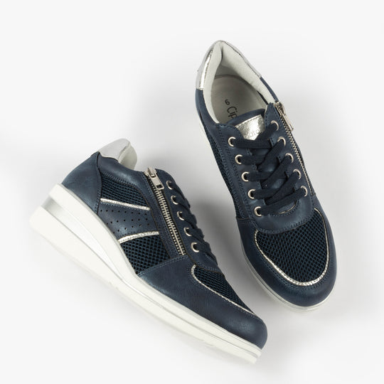 Cipriata GRAZIOSA Womens Lace-Up Wedge Trainers Navy