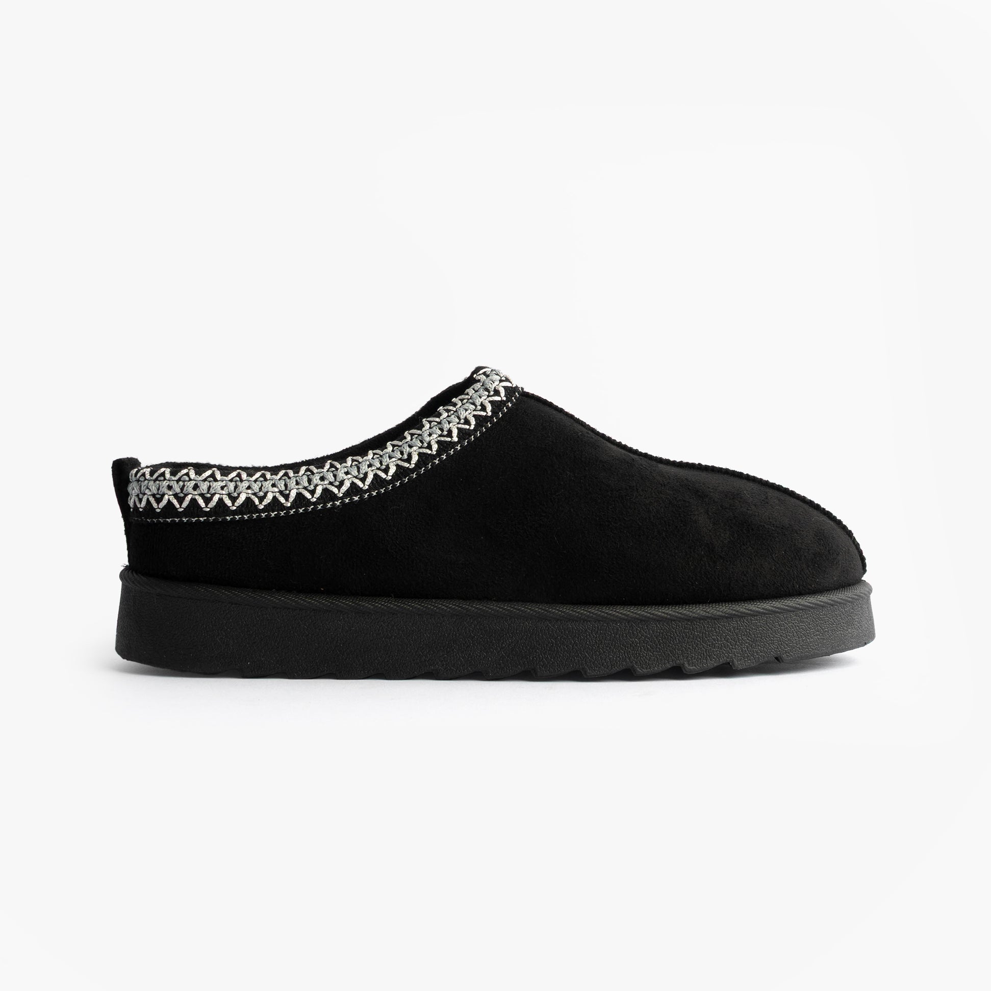 Cipriata DANA Womens Mules Slippers Black side view showing suede upper and slip-on design.