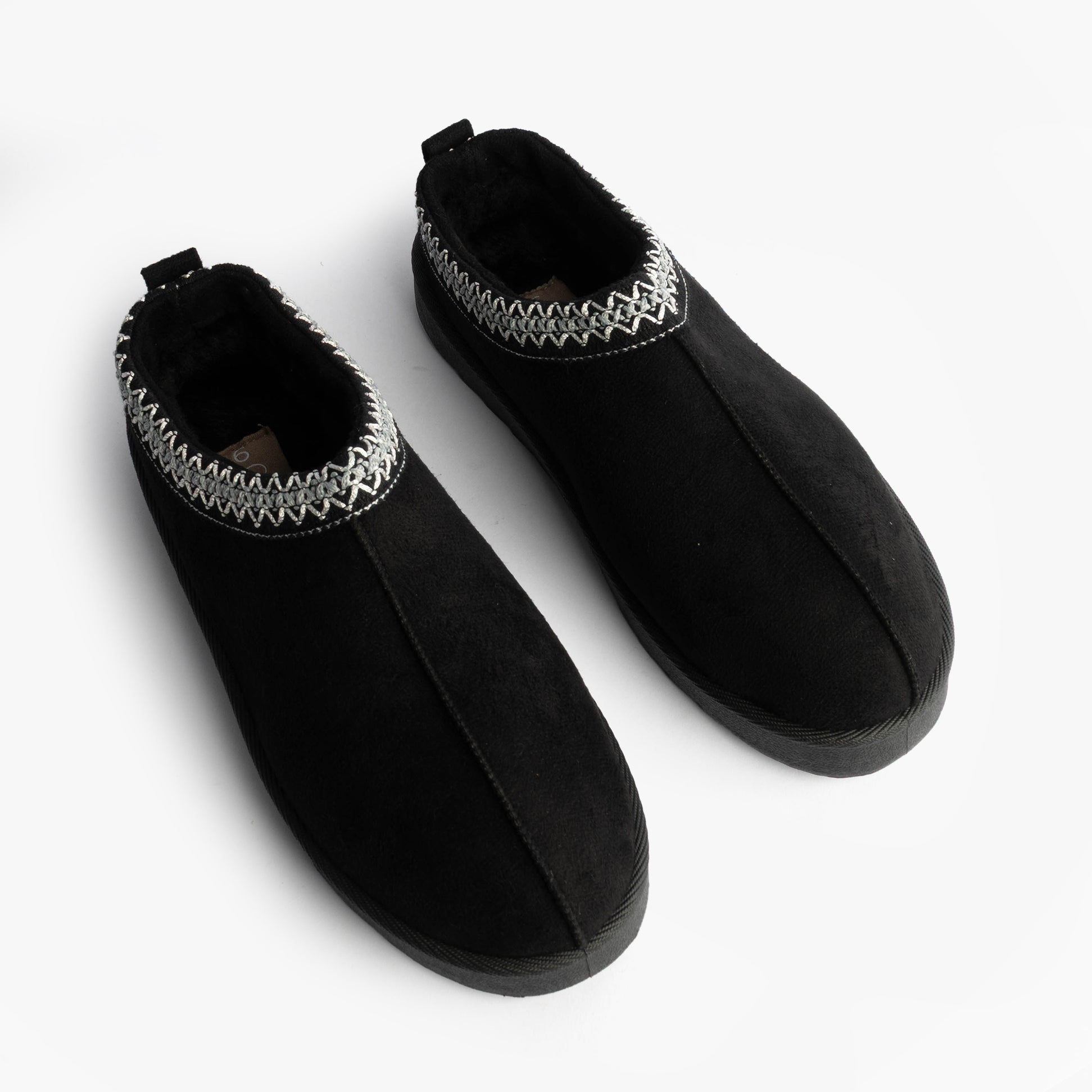Cipriata DANA Womens Mules Slippers Black top view with faux fur lining and slip-on design.