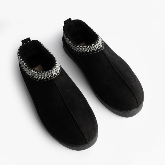 Cipriata DANA Womens Mules Slippers Black top view with faux fur lining and slip-on design.
