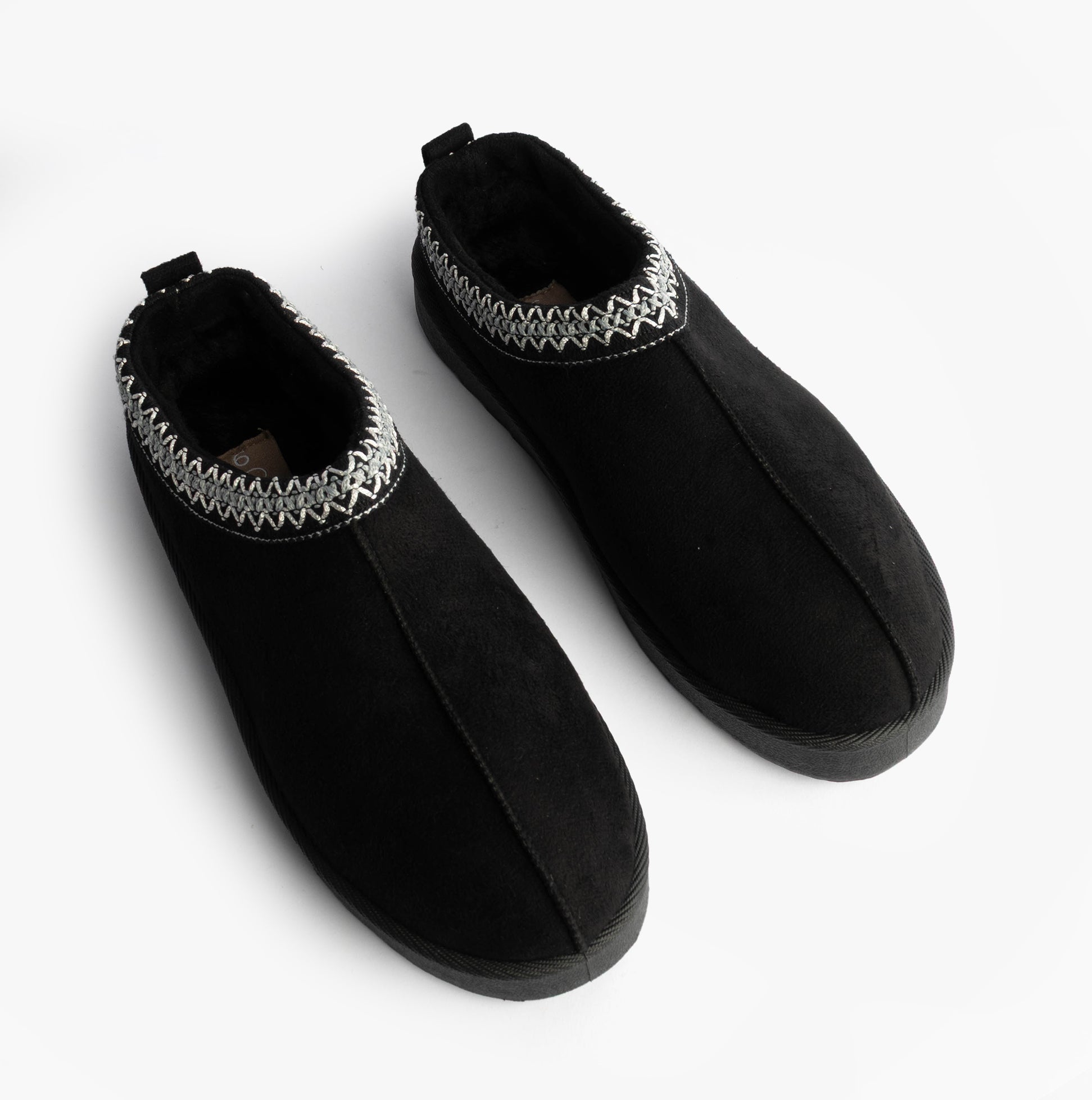 Cipriata DANA Womens Mules Slippers Black top view with faux fur lining and slip-on design.
