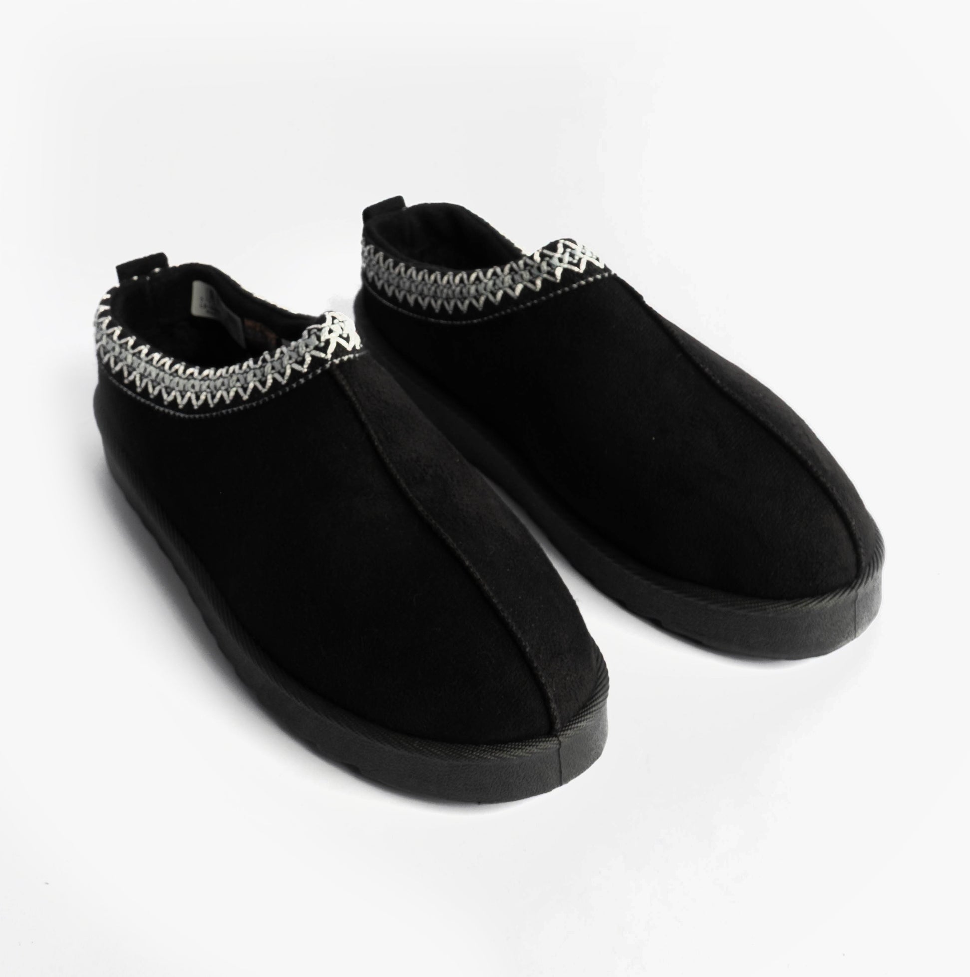 Cipriata DANA Womens Mules Slippers Black side view showcasing suede upper and faux fur lining.