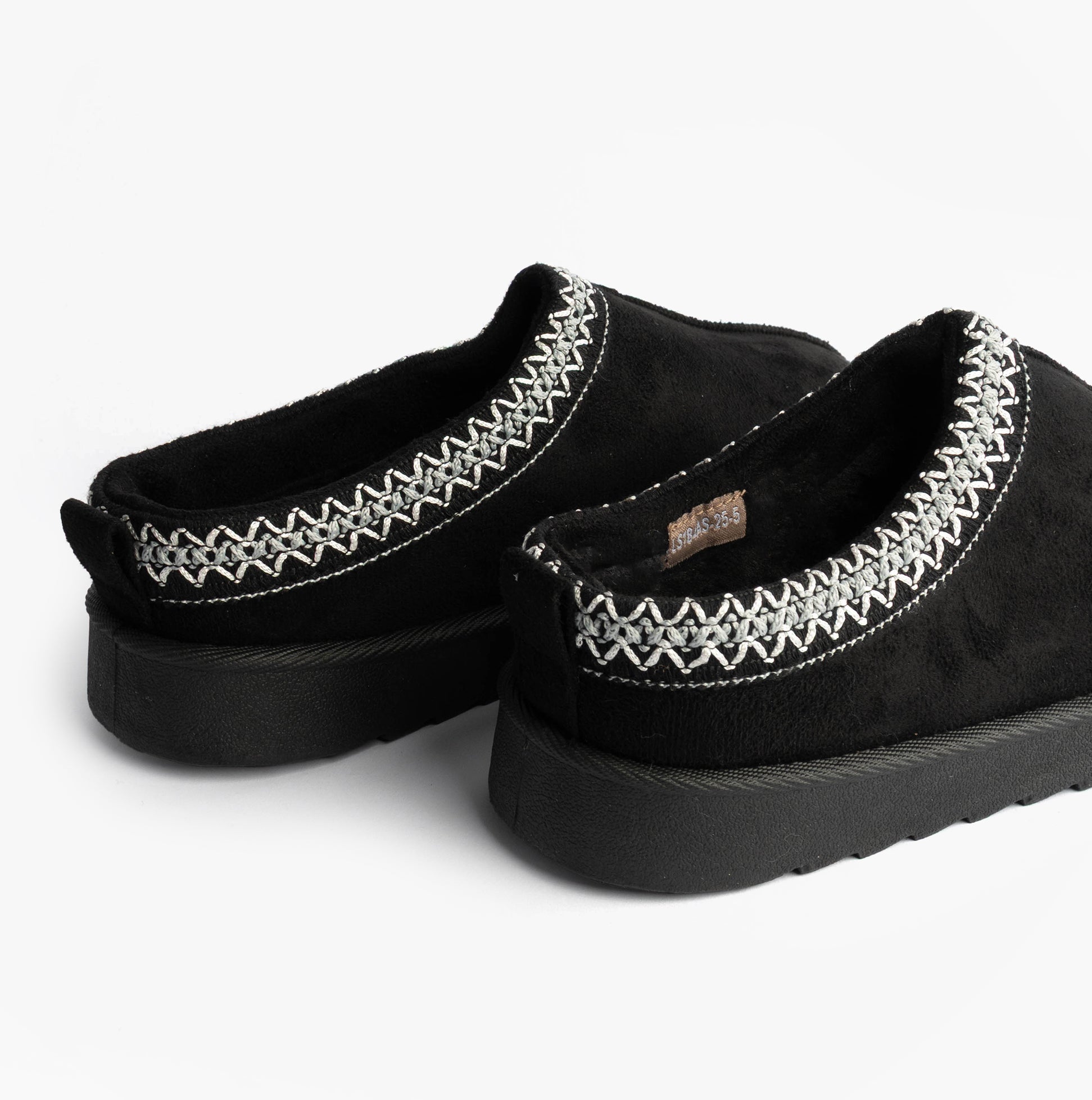 Cipriata DANA Womens Mules Slippers Black back view showing suede upper and faux fur lining details.