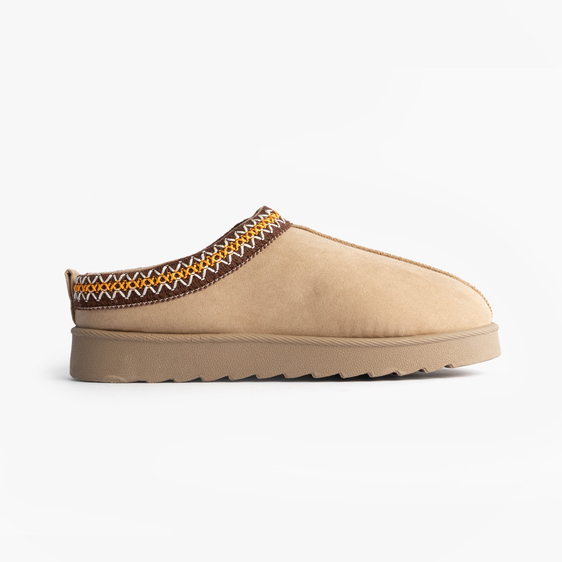 Cipriata DANA Womens Mules Slippers Beige side view showcasing suede upper and slip-on design.