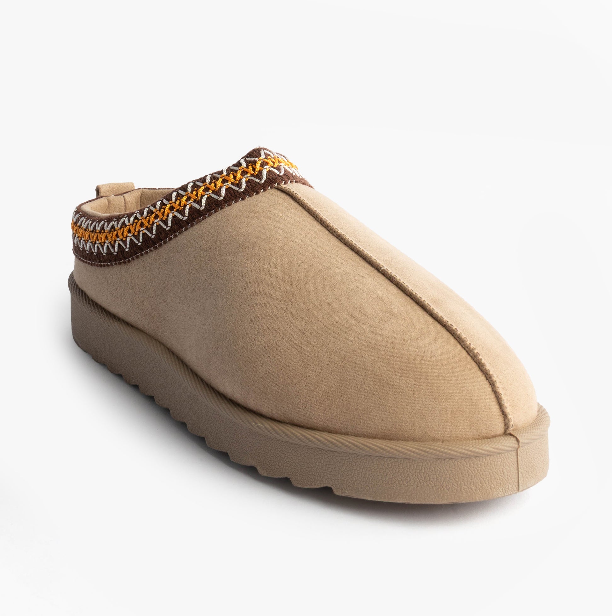 Cipriata DANA Womens Mules Slippers Beige, side view, suede upper, faux fur lining, slip-on comfort design.