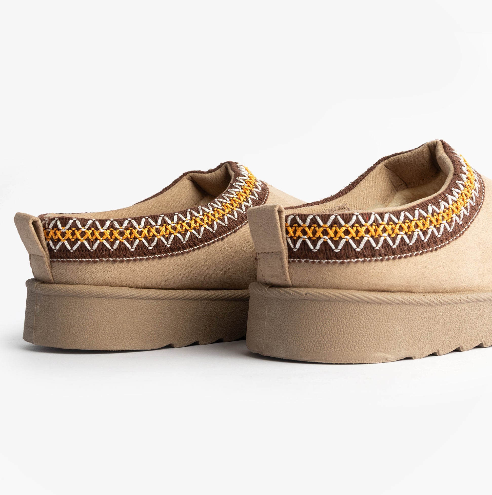 Cipriata DANA Womens Mules Slippers Beige back view with embroidered details.