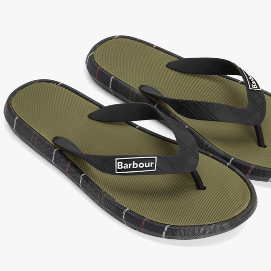 Barbour OAKDALE Mens Flip Flops Olive/Classic Tartan