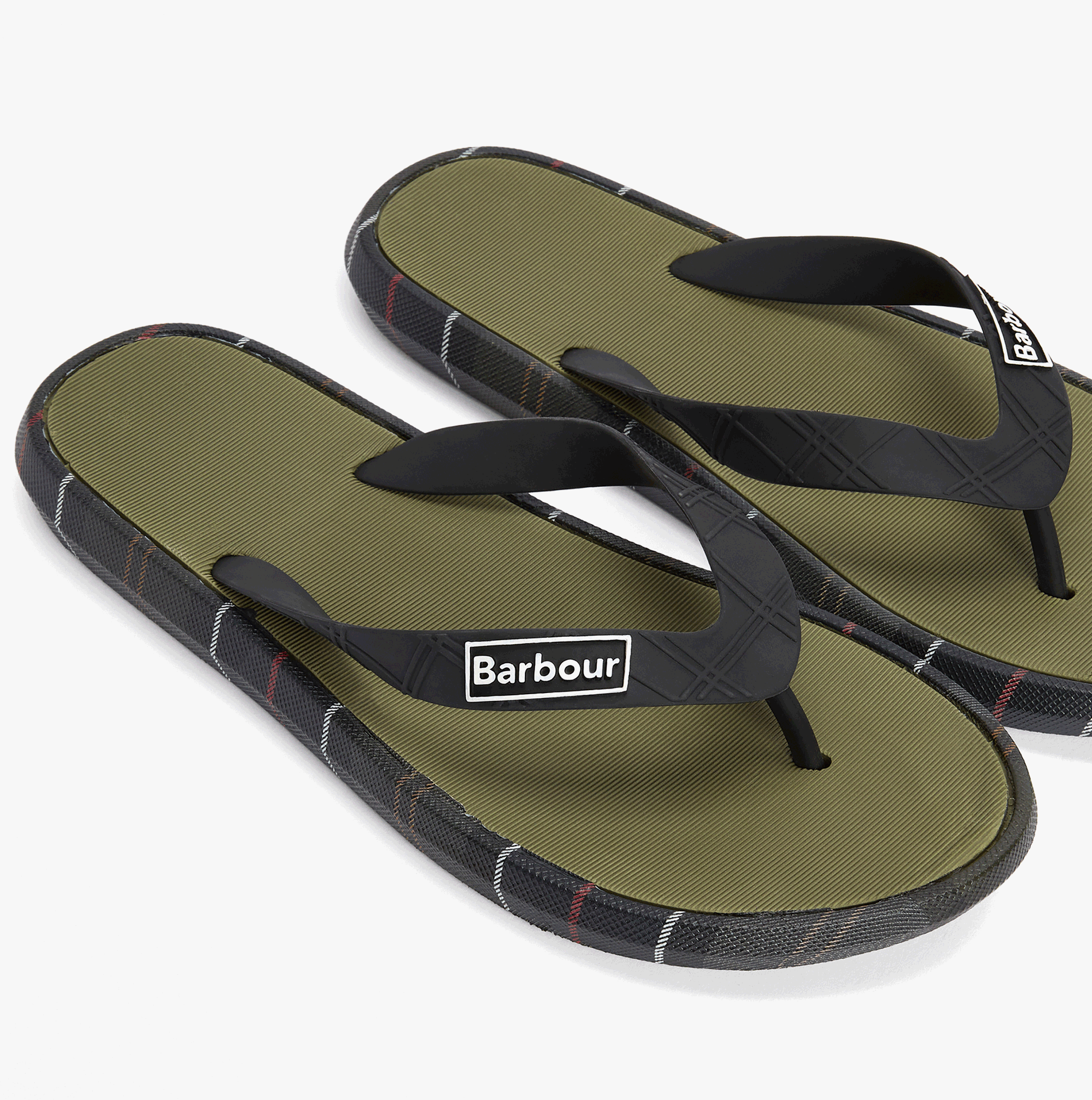 Barbour OAKDALE Mens Toe-Post Sandals Olive/Classic Tartan