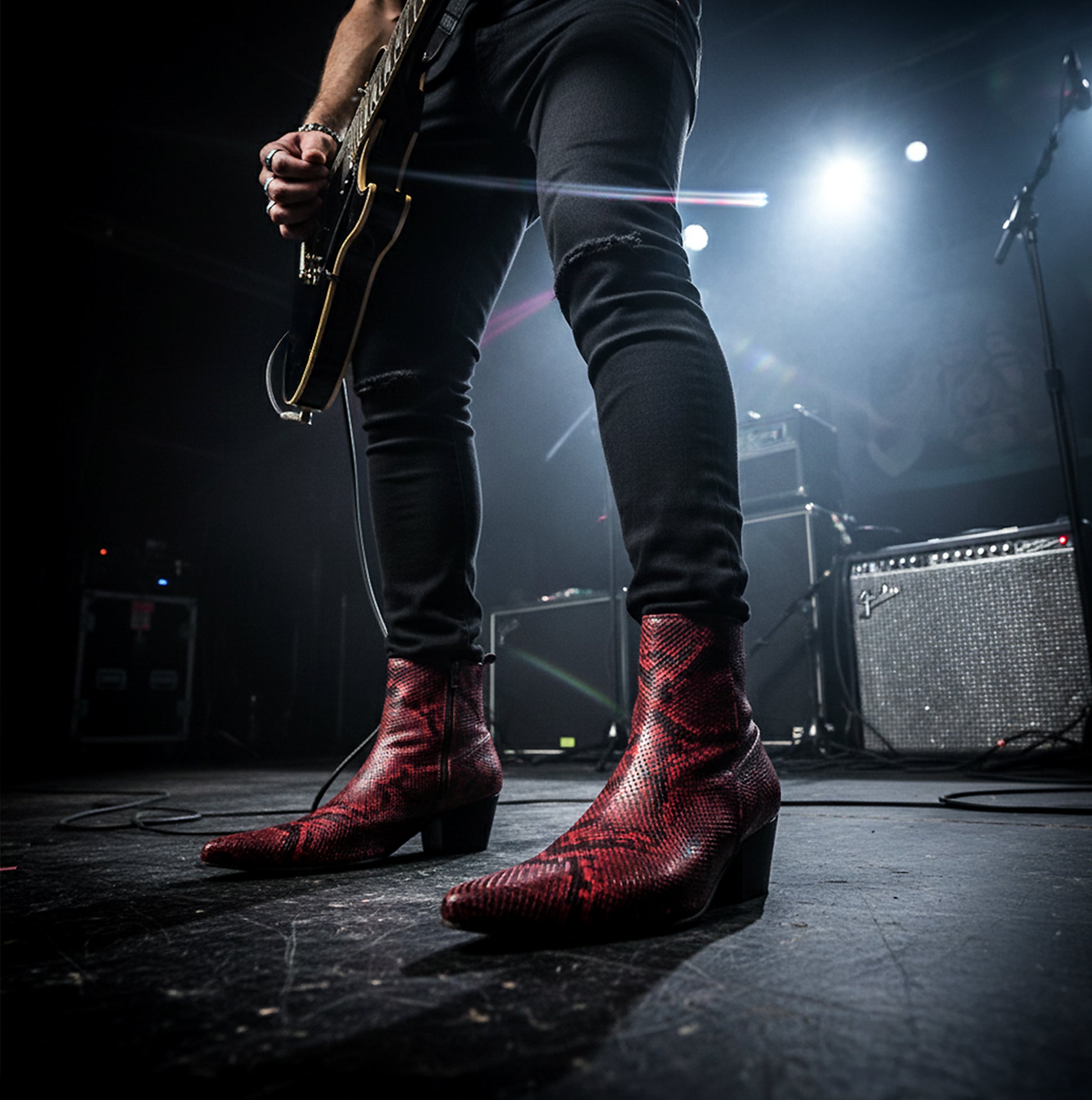 Club Cubano LENNON Mens Cuban Heel Boots Red Snake